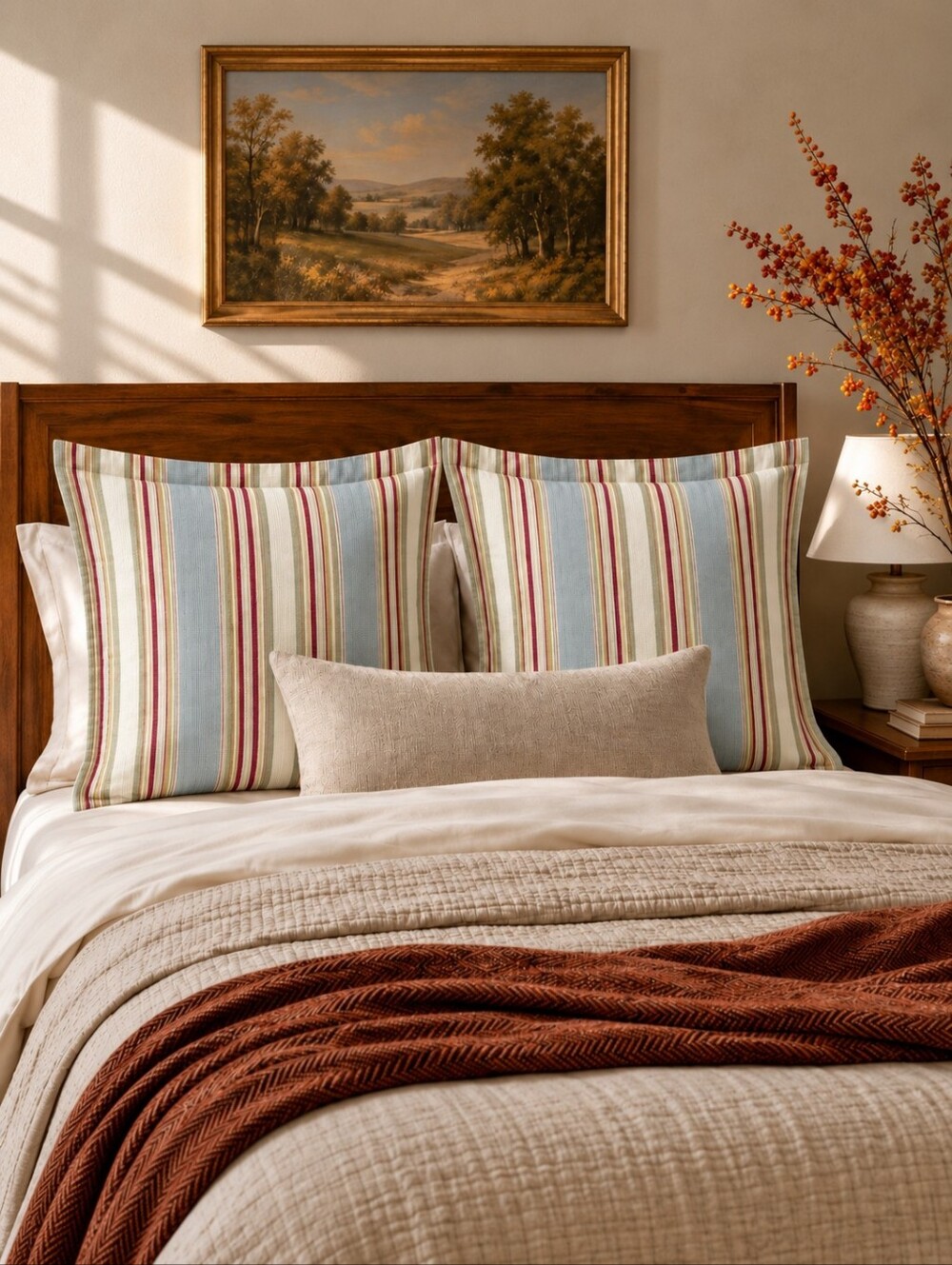 Waverly Euro Pillow Sham Stripe Flange Traditional Country Coastal Autumn PAIR